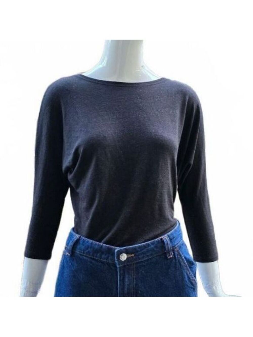 Rachel Zoe Minimalist Soft Knit Charcoal Top With 3/4 Length Batwing Sleeves. Sm